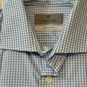 Canali Men's Light Blue Gingham Dress Shirt 16 32
Made in Italy